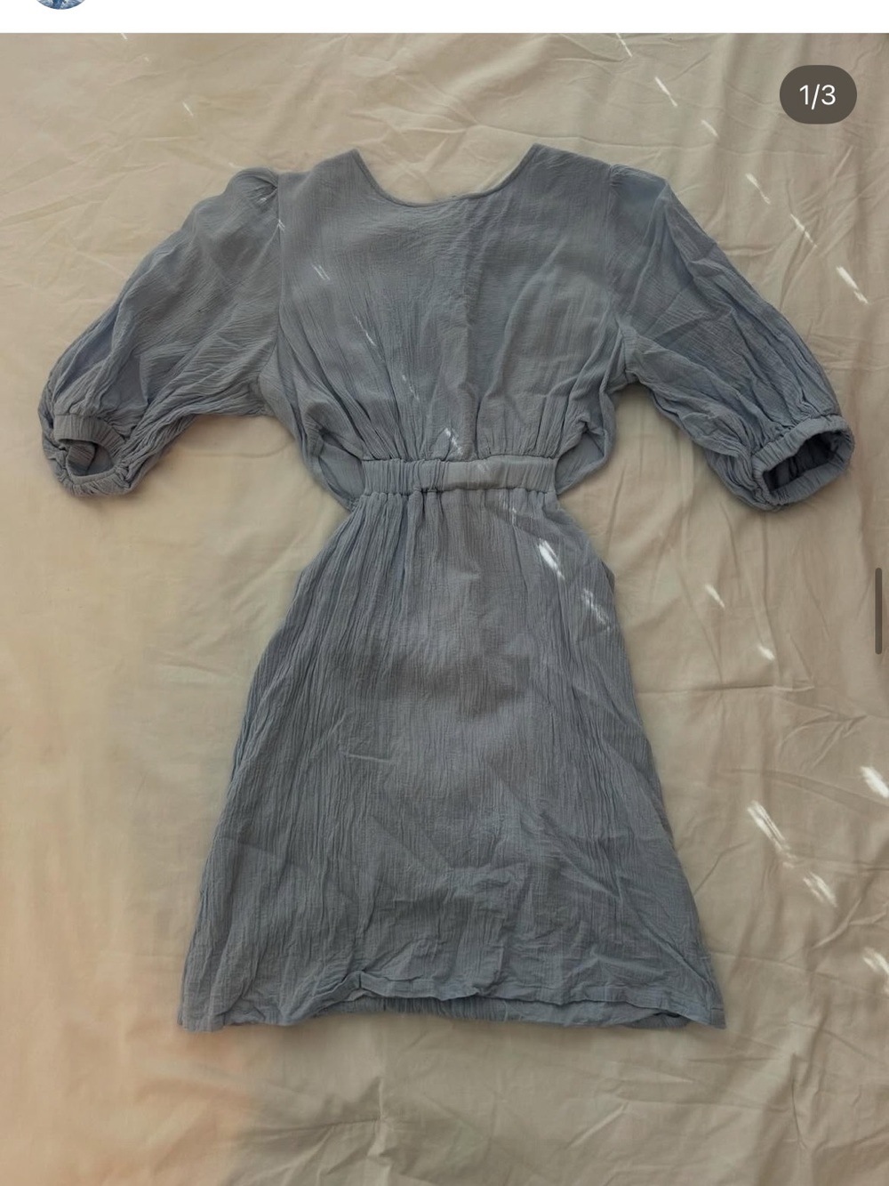 HYFVE (Lizard Thicket) Light Blue Puff-Sleeve Waist Cut-Out Women's Dress